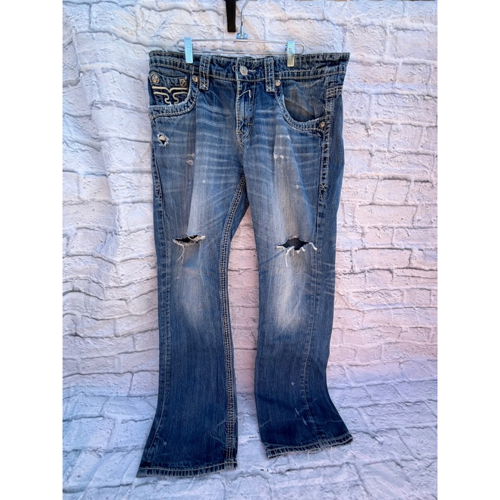 Men's Distressed Y2K style Rock Revival‎ Jeans Blue 36 Rogan Strait